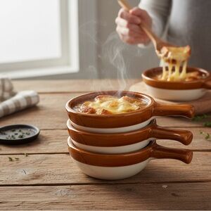 Elegant Brown Ceramic Soup Bowls Set of Four stackable